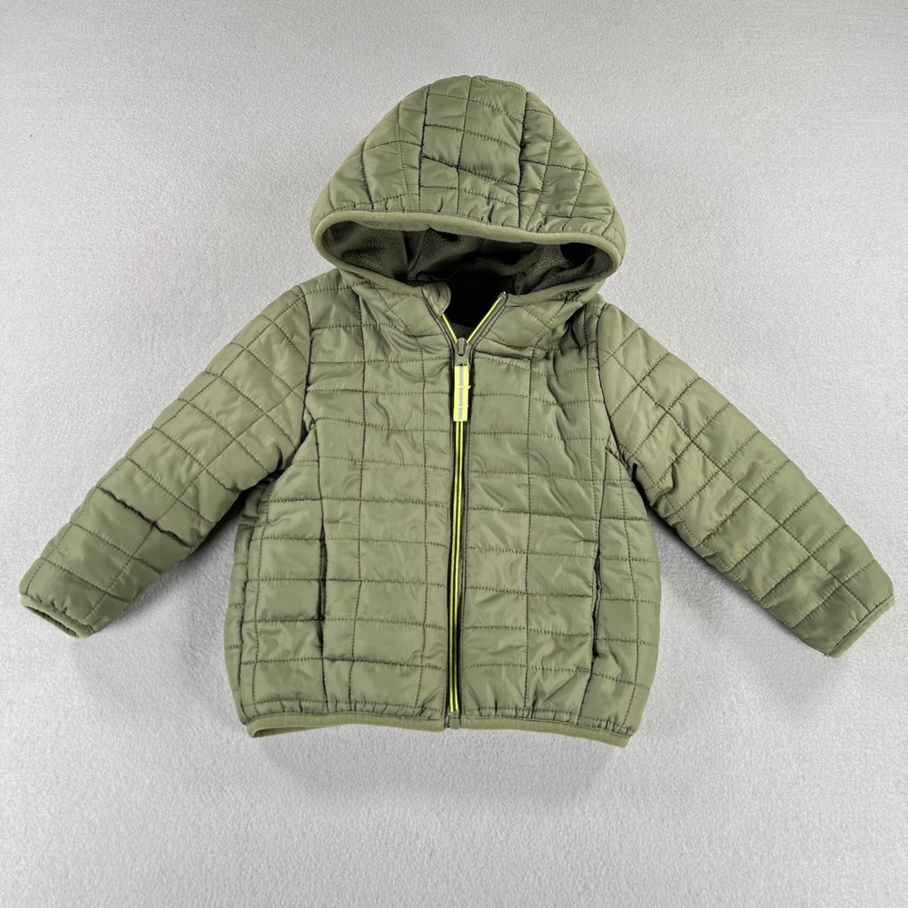 Cat & Jack Toddler Boys Olive Green Quilted Hooded Puffer Jacket Size 2T